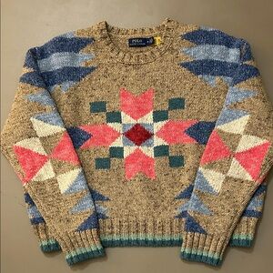 Polo Ralph Lauren Country Sweater M patchwork cashmere cotton wool blend EUC